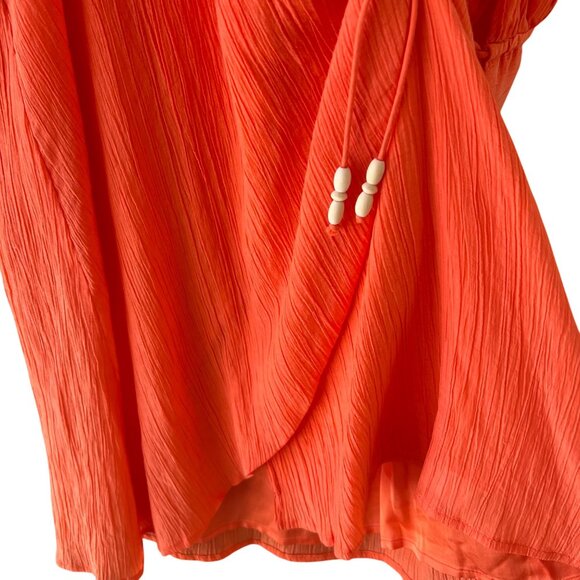 Magali Pascal Myrtle Wrap Mini Dress Neon Coral Gauze Boho Resort Chic Sz S NEW - Picture 9 of 13